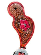 Correia de Espora Rc  Rosa Floral em Couro