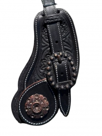 Correia de Espora Boots Horse Couro Preta Floral