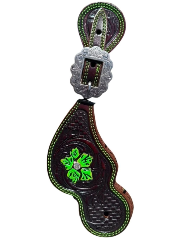 Correia de Espora RC Verde Floral em Couro
